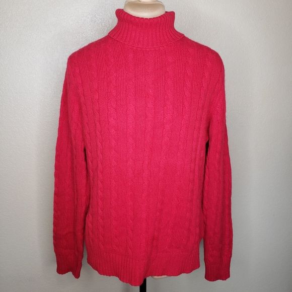 Lands' End Sweaters 0 Cashmere Lands End Large Red Cable Knit Turtleneck Sweater Poshmark